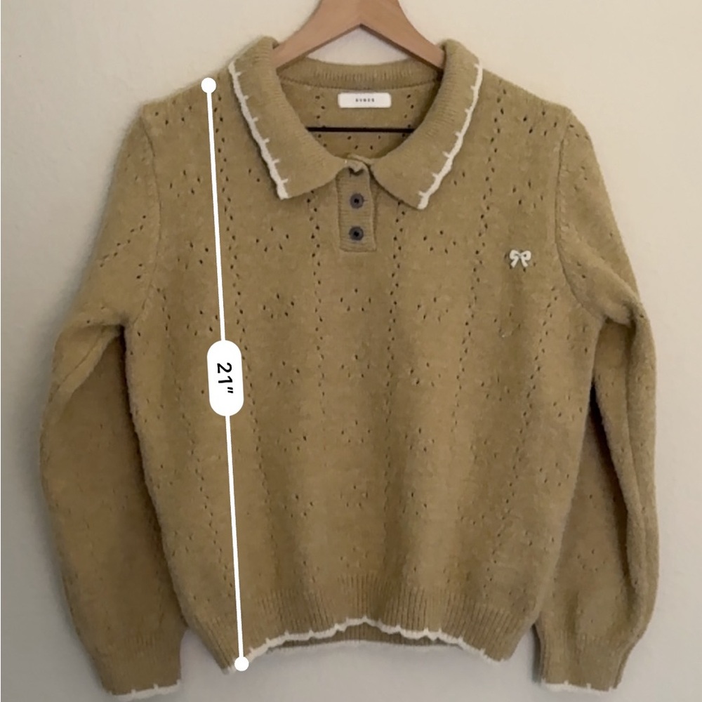 Ounce Pointelle Collared Sweater in Khaki - Picture 6 of 6
